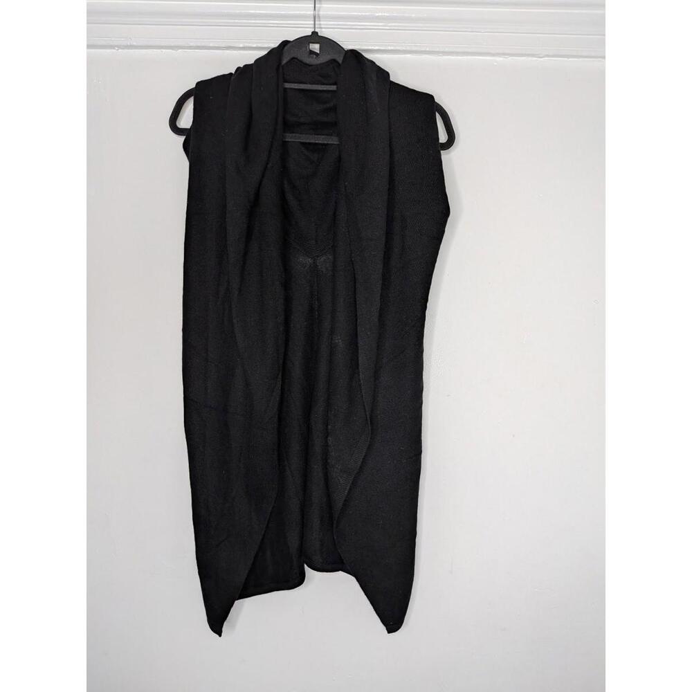 Neiman Marcus cardigan Womens M Black Hooded Open Front Cashmere Longline